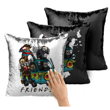 Halloween Friends Scooby Doo, Μαξιλάρι καναπέ Μαγικό Μαύρο με πούλιες 40x40cm περιέχεται το γέμισμα