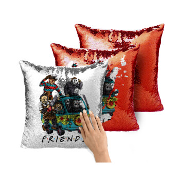 Halloween Friends Scooby Doo, Μαξιλάρι καναπέ Μαγικό Κόκκινο με πούλιες 40x40cm περιέχεται το γέμισμα