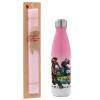 Easter Set, Metallic pink/white (Stainless steel) thermos, double-walled, 500ml & aromatic flat Easter candle (30cm) (PINK)