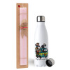 Easter Set, metallic stainless steel water bottle (750ml) & scented flat Easter candle (30cm) (PINK)