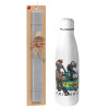 Easter Set, metallic stainless thermos bottle (500ml) & scented flat Easter candle (30cm) (GRAY)