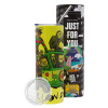 Neon Yellow Travel Tumbler θερμό, μεταλλικό καλαμάκι(Ανωξείδωτο 304 Food grade, BPA free, 600ml)