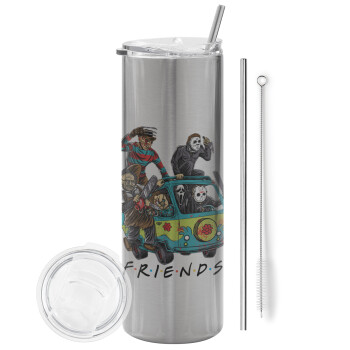 Halloween Friends Scooby Doo, Eco friendly stainless steel Silver tumbler 600ml, with metal straw & cleaning brush
