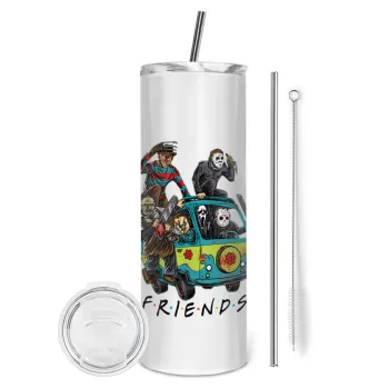 Halloween Friends Scooby Doo, Tumbler ποτήρι θερμό από ανοξείδωτο ατσάλι 600ml, με μεταλλικό καλαμάκι & βούρτσα καθαρισμού
