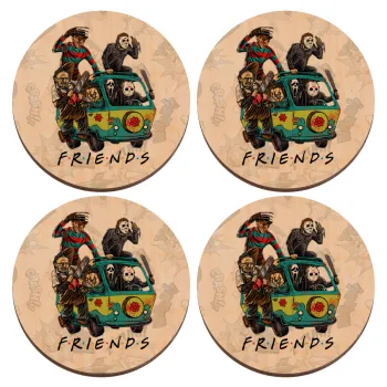 Halloween Friends Scooby Doo, ΣΕΤ x4 Σουβέρ ξύλινα στρογγυλά plywood (9cm)