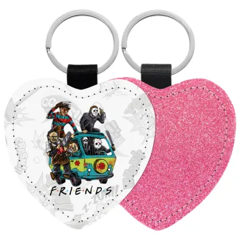 Halloween Friends Scooby Doo, Μπρελόκ PU δερμάτινο glitter καρδιά ΡΟΖ