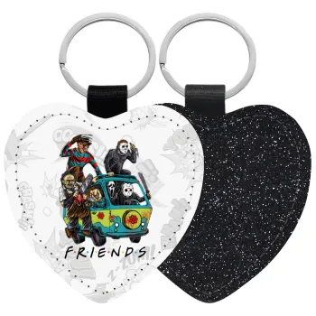 Halloween Friends Scooby Doo, Μπρελόκ PU δερμάτινο glitter καρδιά ΜΑΥΡΟ