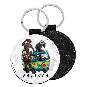 Halloween Friends Scooby Doo, Μπρελόκ Δερματίνη, στρογγυλό ΜΑΥΡΟ (5cm)