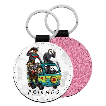 Halloween Friends Scooby Doo, Μπρελόκ Δερματίνη, στρογγυλό ΡΟΖ (5cm)