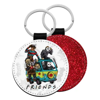 Halloween Friends Scooby Doo, Μπρελόκ Δερματίνη, στρογγυλό ΚΟΚΚΙΝΟ (5cm)