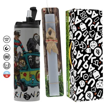 Halloween Friends Scooby Doo, Πασχαλινή Λαμπάδα με Travel Tumbler θερμό (600ml, BPA free) & κερί αρωματικό πλακέ (30cm) (ΓΚΡΙ)