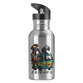 Halloween Friends Scooby Doo, Water bottle Silver with straw, stainless steel 600ml