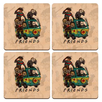 Halloween Friends Scooby Doo, ΣΕΤ x4 Σουβέρ ξύλινα τετράγωνα plywood (9cm)