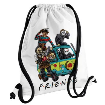 Halloween Friends Scooby Doo, Τσάντα πλάτης πουγκί GYMBAG λευκή, με τσέπη (40x48cm) & χονδρά κορδόνια