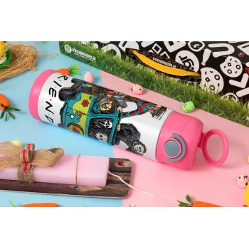 Halloween Friends Scooby Doo, Πασχαλινή Λαμπάδα με Παιδικό παγούρι θερμό, ανοξείδωτο, με καλαμάκι ασφαλείας, ΡΟΖ (500ml)