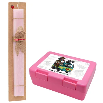 Halloween Friends Scooby Doo, Easter Set, children's snack container PINK & scented flat Easter candle (30cm) (PINK)