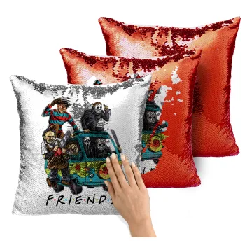 Halloween Friends Scooby Doo, Μαξιλάρι καναπέ Μαγικό Κόκκινο με πούλιες 40x40cm περιέχεται το γέμισμα