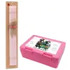 Easter Set, children's snack container PINK & scented flat Easter candle (30cm) (PINK)