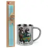 Easter Set, metallic thermal cup (300ml) & aromatic flat Easter candle (30cm) (TURQUOISE)