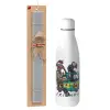 Easter Set, metallic stainless thermos bottle (500ml) & scented flat Easter candle (30cm) (GRAY)