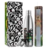 Easter Set, metallic stainless thermos flask (500ml) & scented flat Easter candle (30cm) (GRAY)