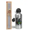 Easter Set, metallic silver aluminum water bottle (500ml) & aromatic flat Easter candle (30cm) (GRAY)