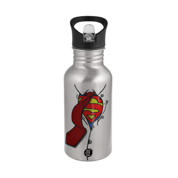 SuperDad, Water bottle Silver with straw, stainless steel 500ml
