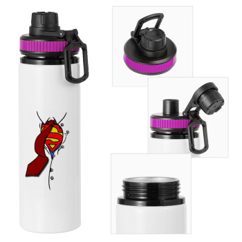 SuperDad, Metallic water bottle with safety lid, 850ml aluminum