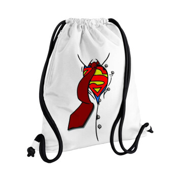 SuperDad, Τσάντα πλάτης πουγκί GYMBAG λευκή, με τσέπη (40x48cm) & χονδρά κορδόνια