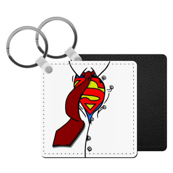 SuperDad, Μπρελόκ Δερματίνη, τετράγωνο ΜΑΥΡΟ (5x5cm)