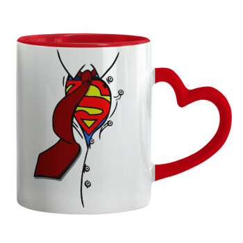 SuperDad, Κούπα καρδιά χερούλι κόκκινη, κεραμική, 330ml