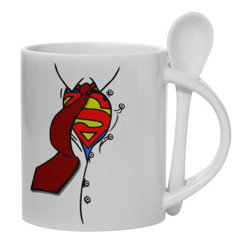 SuperDad, Ceramic coffee mug with Spoon, 330ml (1pcs)