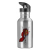 Water bottle Silver with straw, stainless steel 600ml