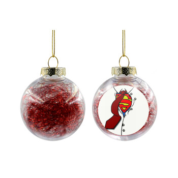 SuperDad, Χριστουγεννιάτικη μπάλα δένδρου διάφανη με κόκκινο γέμισμα 8cm
