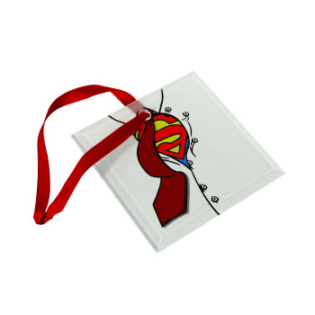 SuperDad, Christmas ornament, glass square ornament 9x9cm