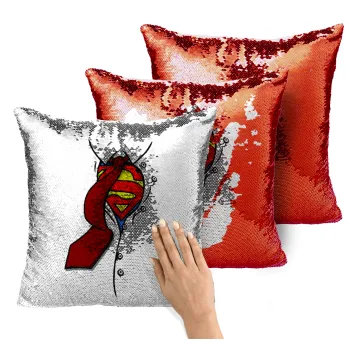 SuperDad, Μαξιλάρι καναπέ Μαγικό Κόκκινο με πούλιες 40x40cm περιέχεται το γέμισμα