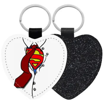 SuperDad, Μπρελόκ PU δερμάτινο glitter καρδιά ΜΑΥΡΟ