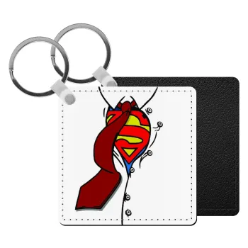 SuperDad, Μπρελόκ Δερματίνη, τετράγωνο ΜΑΥΡΟ (5x5cm)