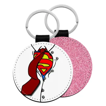 SuperDad, Μπρελόκ Δερματίνη, στρογγυλό ΡΟΖ (5cm)