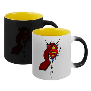 SuperDad, Κούπα Μαγική εσωτερικό κίτρινη, κεραμική 330ml που αλλάζει χρώμα με το ζεστό ρόφημα