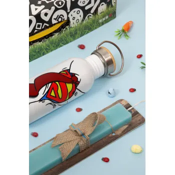 SuperDad, Πασχαλινή Λαμπάδα με παγούρι μεταλλικό (620ml, stainless steel) & κερί αρωματικό πλακέ (30cm) (ΤΙΡΚΟΥΑΖ)