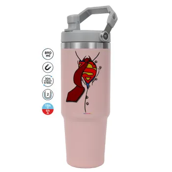 SuperDad, Pink color, 890ml (30oz) stainless Steel Tumbler with Handle