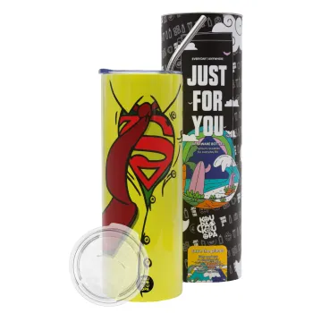 SuperDad, Neon Yellow Travel Tumbler θερμό, μεταλλικό καλαμάκι(Ανωξείδωτο 304 Food grade, BPA free, 600ml)