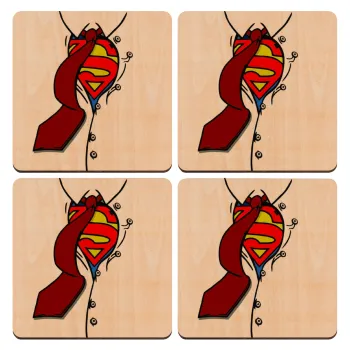 SuperDad, ΣΕΤ x4 Σουβέρ ξύλινα τετράγωνα plywood (9cm)