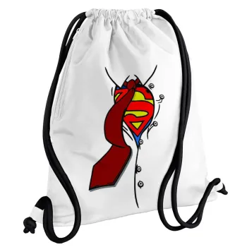 SuperDad, Τσάντα πλάτης πουγκί GYMBAG λευκή, με τσέπη (40x48cm) & χονδρά κορδόνια