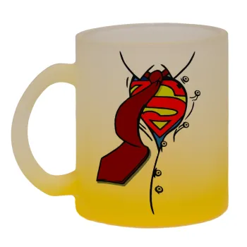 SuperDad, Κούπα γυάλινη δίχρωμη με βάση το κίτρινο ματ, 330ml