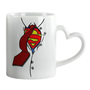 SuperDad, Κούπα καρδιά χερούλι λευκή, κεραμική, 330ml