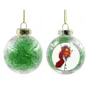 Transparent Christmas tree ball ornament with green filling 8cm