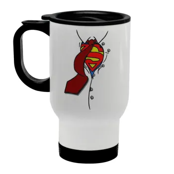 SuperDad, Stainless steel travel mug with lid, double wall white 450ml