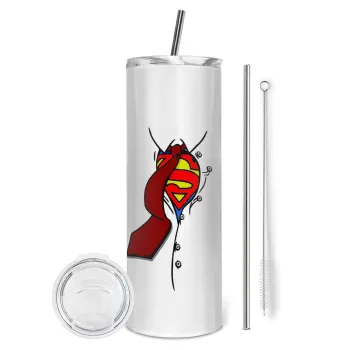SuperDad, Tumbler ποτήρι θερμό από ανοξείδωτο ατσάλι 600ml, με μεταλλικό καλαμάκι & βούρτσα καθαρισμού